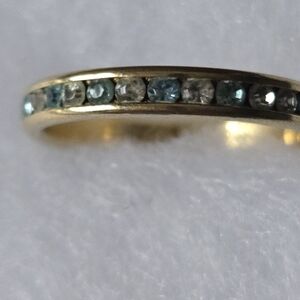 Elegant Gold Band With Blue And Clear Stones Women's Ring